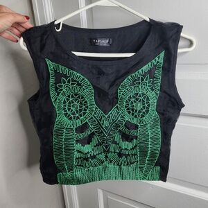 Owl Tank Embroidered Green Size 4